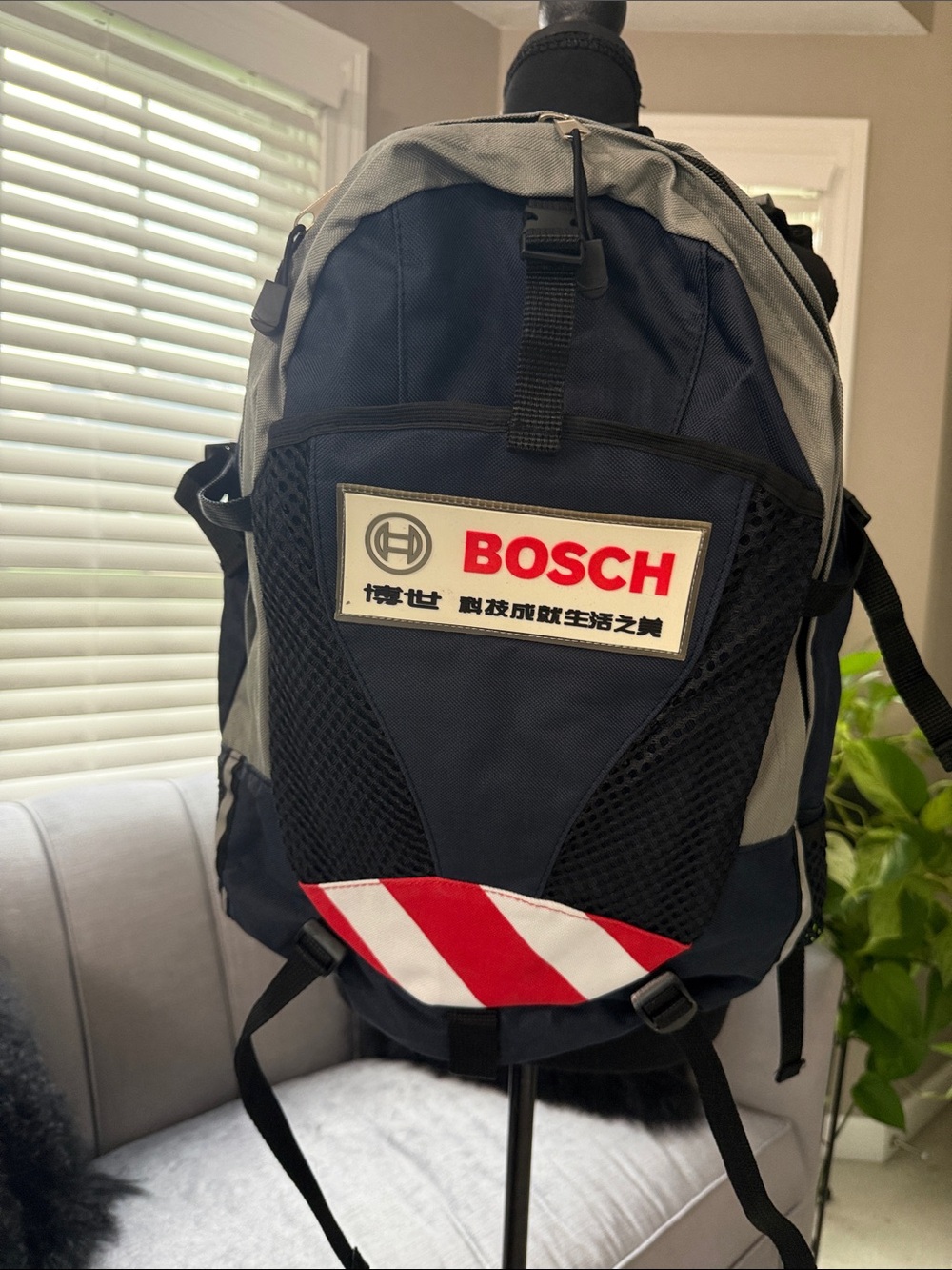 Navy and Gray Men's Backpack with Red Accent